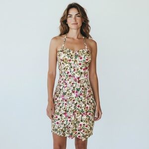 Sara Boo Women’s Tan Pink Floral Halter Cocktail Dress Large